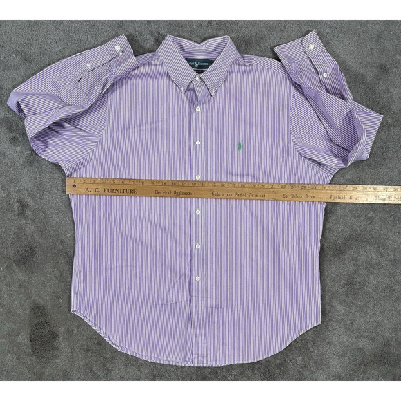 Ralph Lauren Men XL Classic Fit Purple w/ White Stripe Button Down Cotton Shirt - Picture 8 of 14
